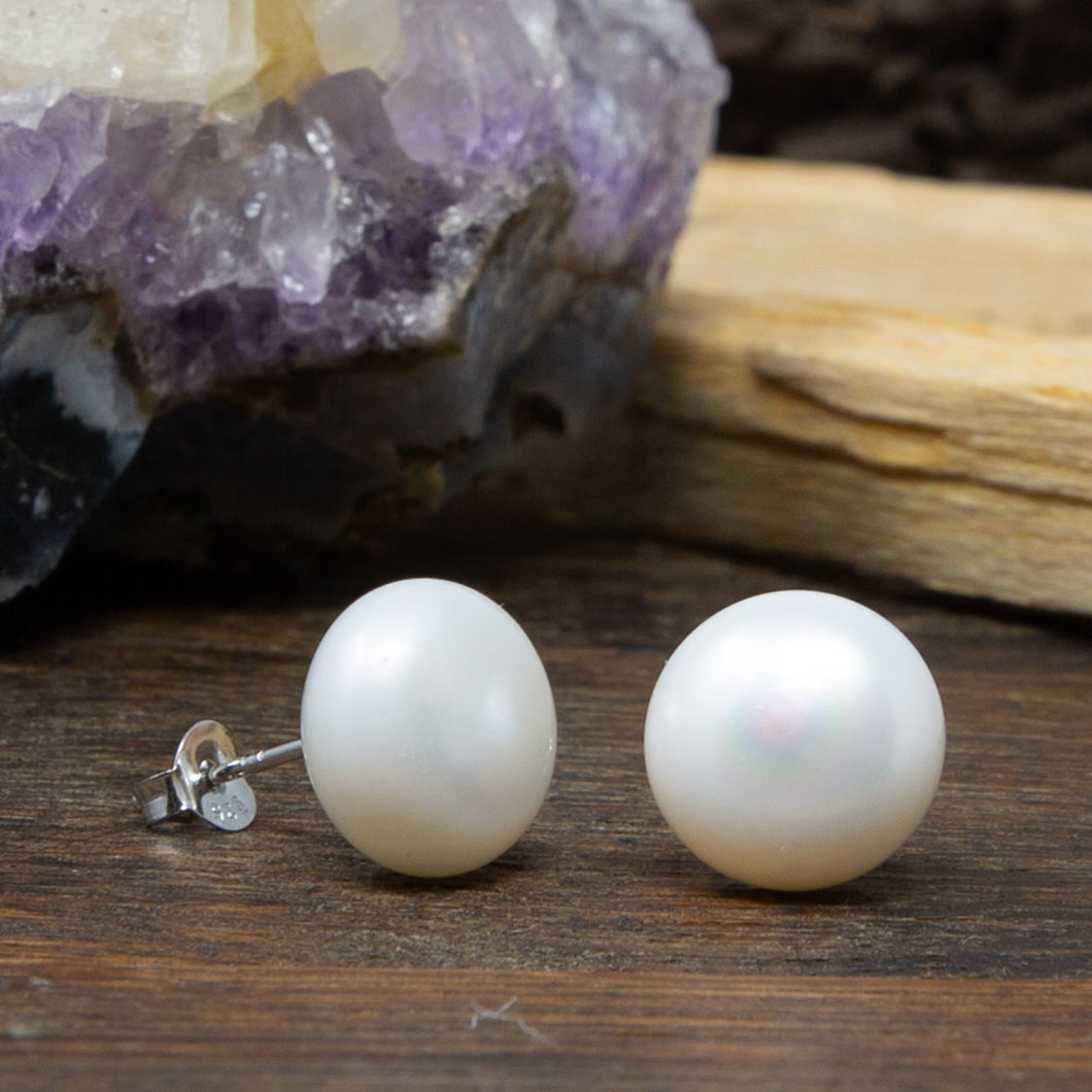 12mm Fresh Water Pearl Sterling Silver Stud Earrings