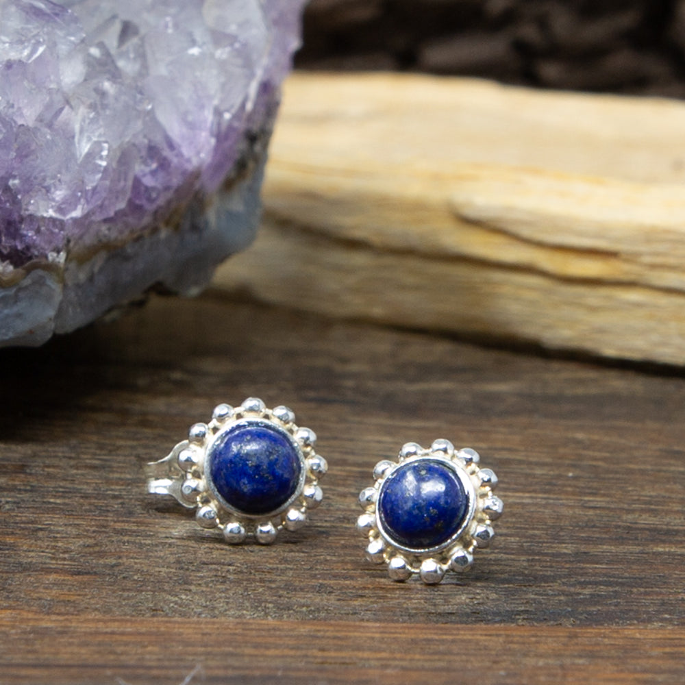 Round Lapis Lazuli Sterling Silver Stud Earrings