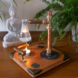 Solid Oak, Copper and Brass Industrial Style Oil Burner (A)