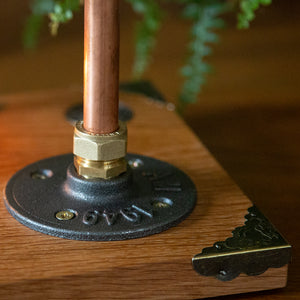 Solid Oak, Copper and Brass Industrial Style Oil Burner (A)