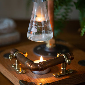 Solid Oak, Copper and Brass Industrial Style Oil Burner (A)