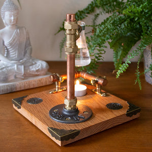 Solid Oak, Copper and Brass Industrial Style Oil Burner (A)