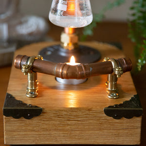 Solid Oak, Copper and Brass Industrial Style Oil Burner (B)