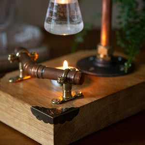 Solid Oak, Copper and Brass Industrial Style Oil Burner (B)