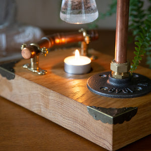 Solid Oak, Copper and Brass Industrial Style Oil Burner (B)