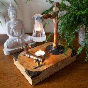 Solid Oak, Copper and Brass Industrial Style Oil Burner (B)