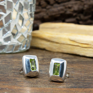 Rectangular Peridot Sterling Silver Stud Earrings