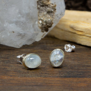 Oval Rainbow Moonstone & Sterling Silver Stud Earrings