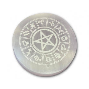 7cm Selenite Engraved Zodiac Charging Plate 140g