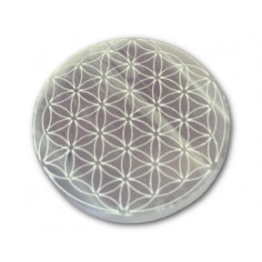 7cm Selenite Engraved Flower of Life Mandala Charging Plate 120g